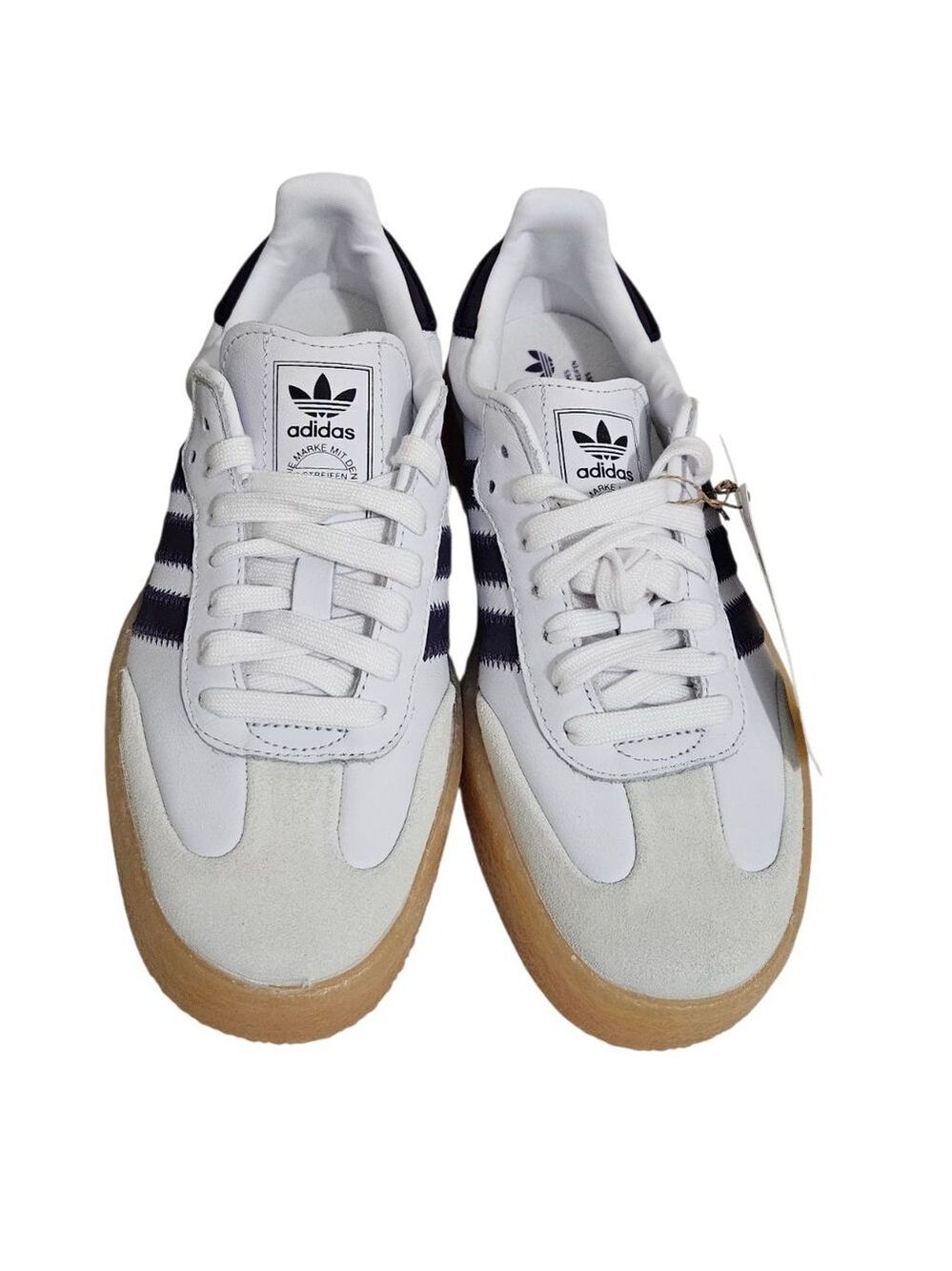 ADIDAS SAMBA Women's White/Purple Leather Lace Up Shoes Sneakers Sz 7.5 - Picture 2 of 8